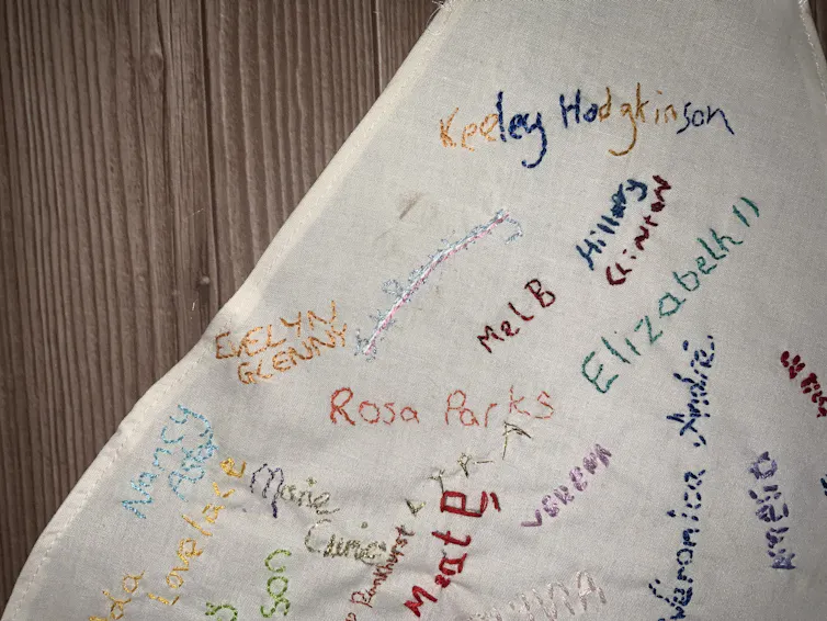 Detail of A Virtuous Woman, with Rowling's name crossed out.