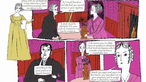 Kapelushë, flluska bisedash dhe ‘vezë të fshehta të guximshme’: një biografi grafike e Jane Austen është delikatesh të sofistikuar