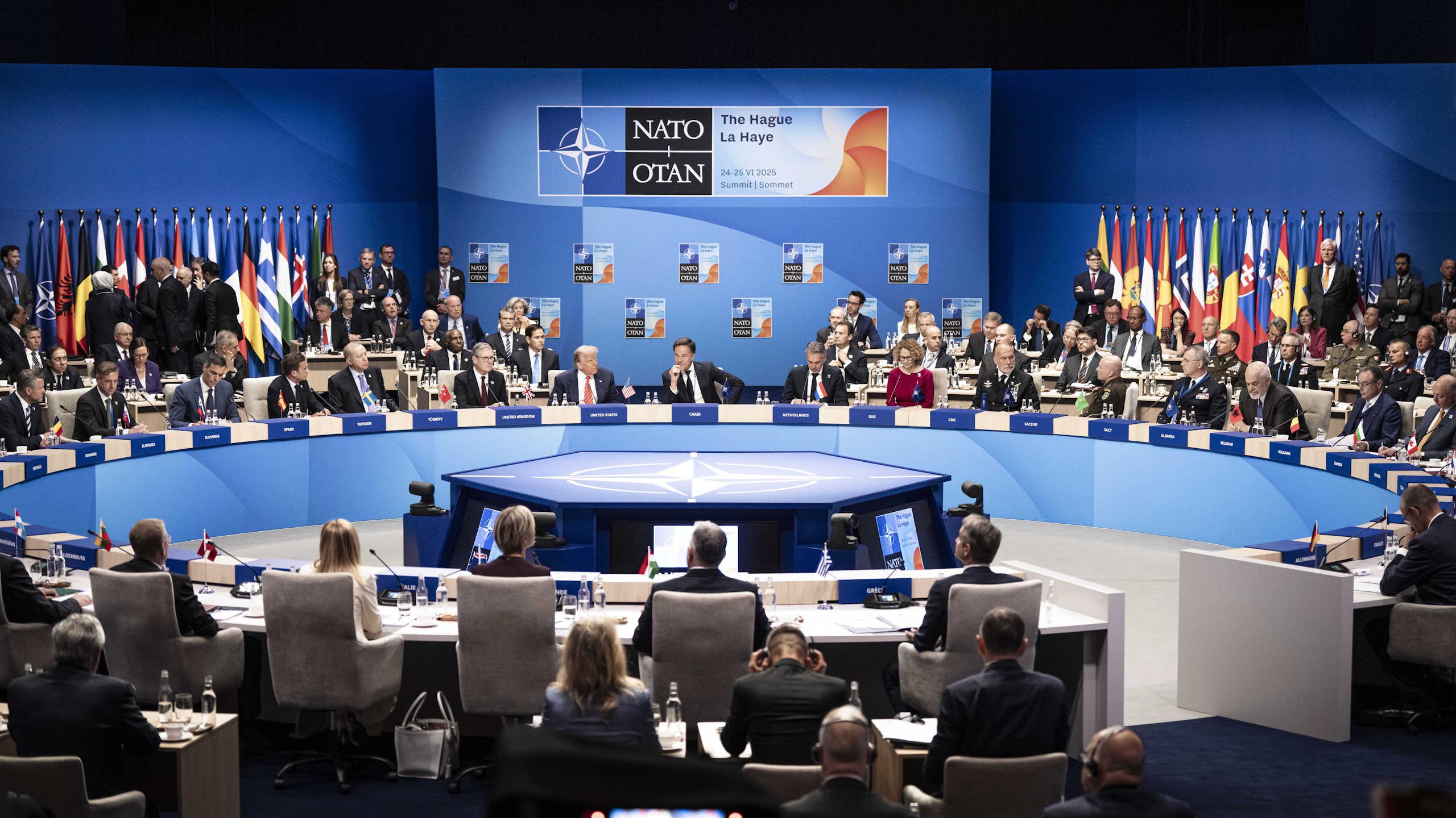 NATO Secretary General Mark Rutte addersses the NATO Summit at the World Forum in The Hague, The Netherlands, 25 June 2025.