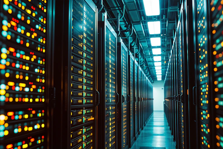 un data center avec des lumières de contrôle