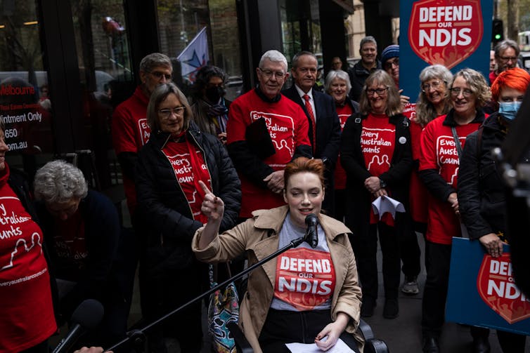 People rallying in support of the NDIS