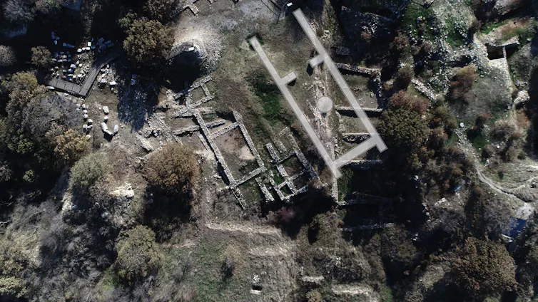 Foundations of monumental buildings that have been excavated.
