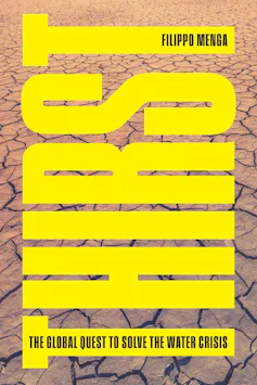 Yellow wording THIRST on dry cracked soil background, book cover