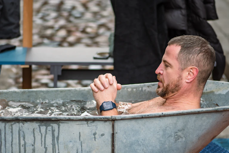 A man in an ice bath.