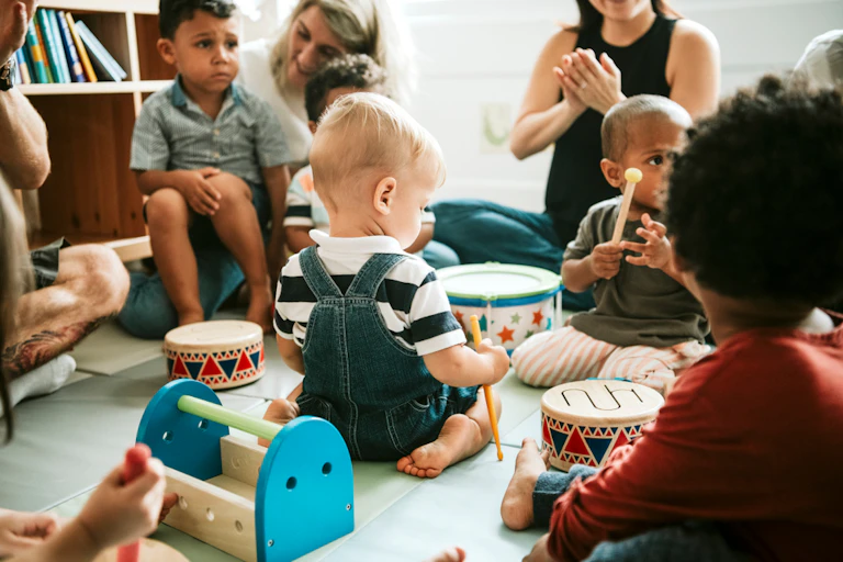 Parents and babies in community space