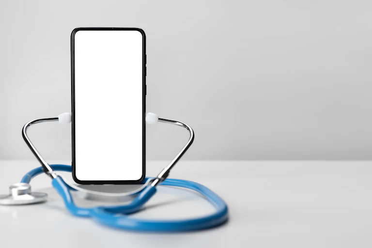 Smartphone 'wearing' stethoscope.