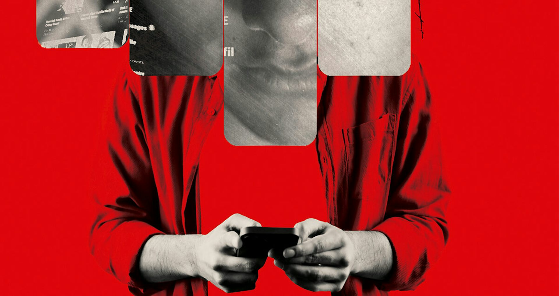 Ilustración que muestra una persona escribiendo en el móvil