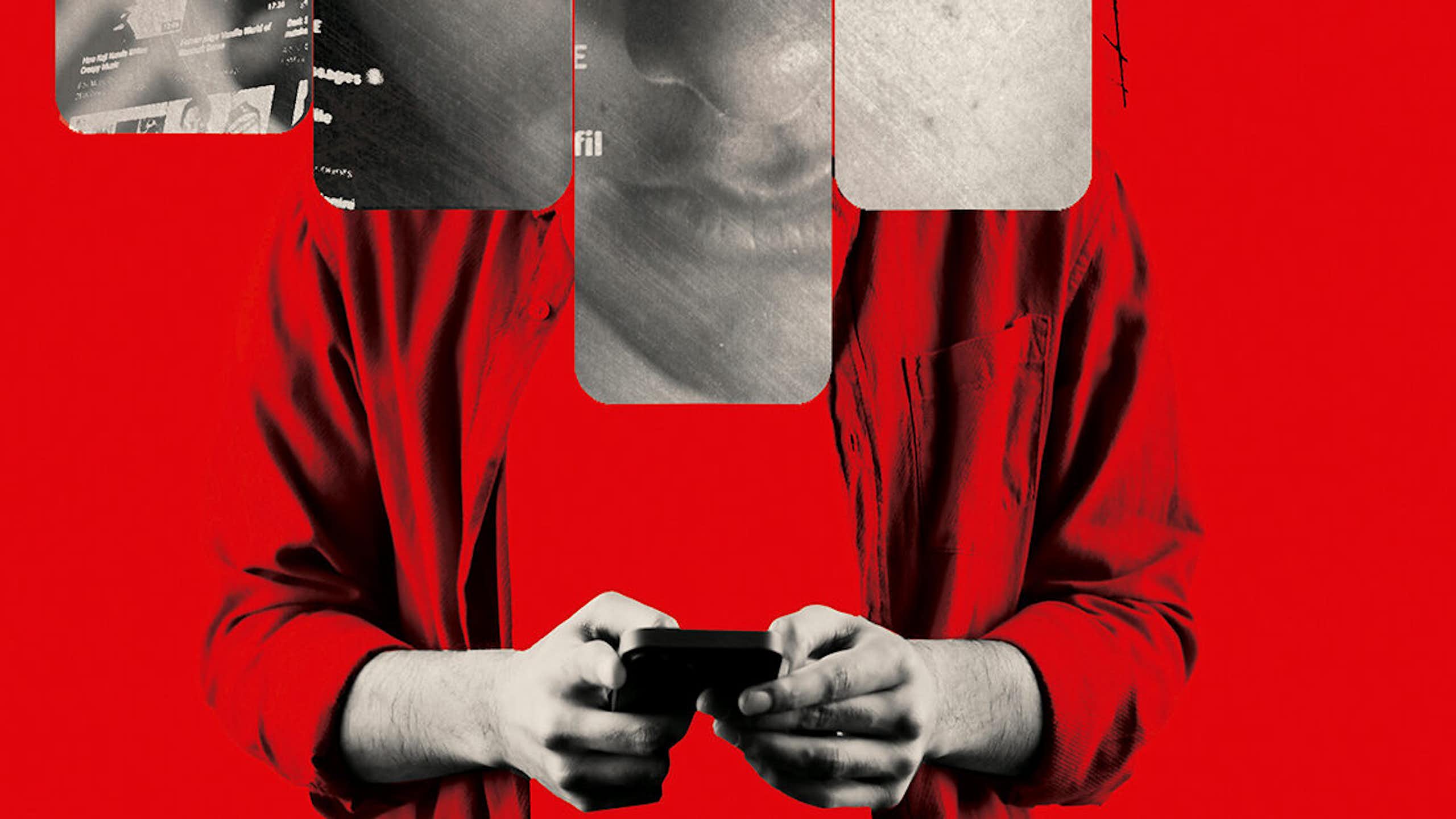 Ilustración que muestra una persona escribiendo en el móvil