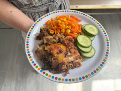 A plate of food.