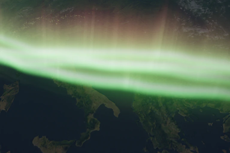 green glowing band across Europe on globe