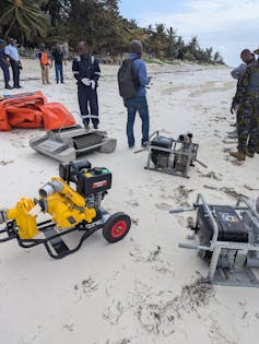 Preparations for the exercise continue on the beach near Mombassa.