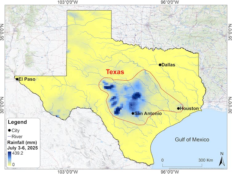 a map of Texas showing cumulative rainfall