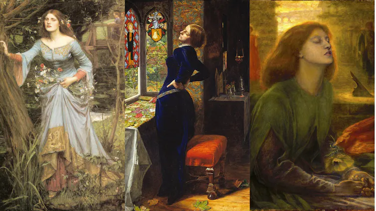 Collage de tres pinturas que retratan a tres mujeres en época medieval.