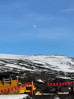 Moon visible in the day sky at Scott Base, Antarctica.