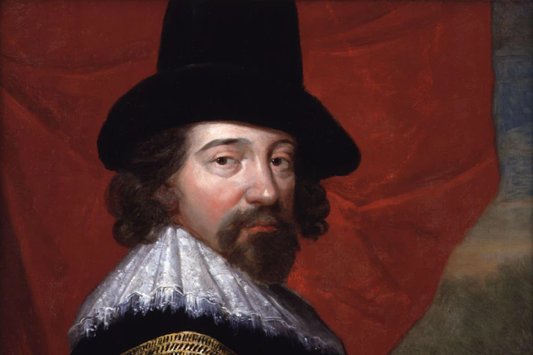 A painting of a bearded man in a black hat.