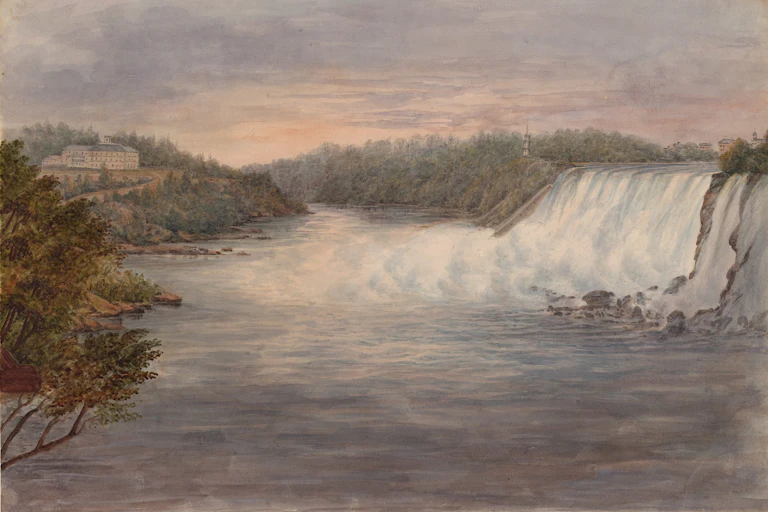 Dibujo de una catarata y el río.