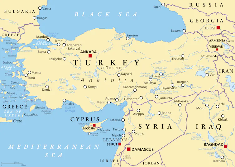 Map of Turkey and neighbouring countries