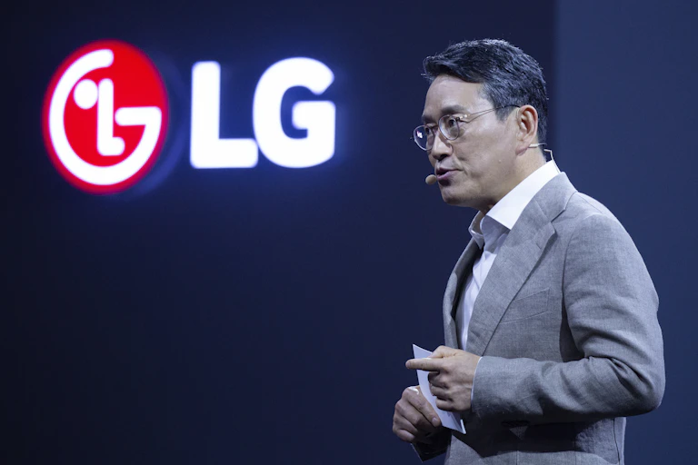 The CEO of LG Electronics, William Cho, speaks during a conference.