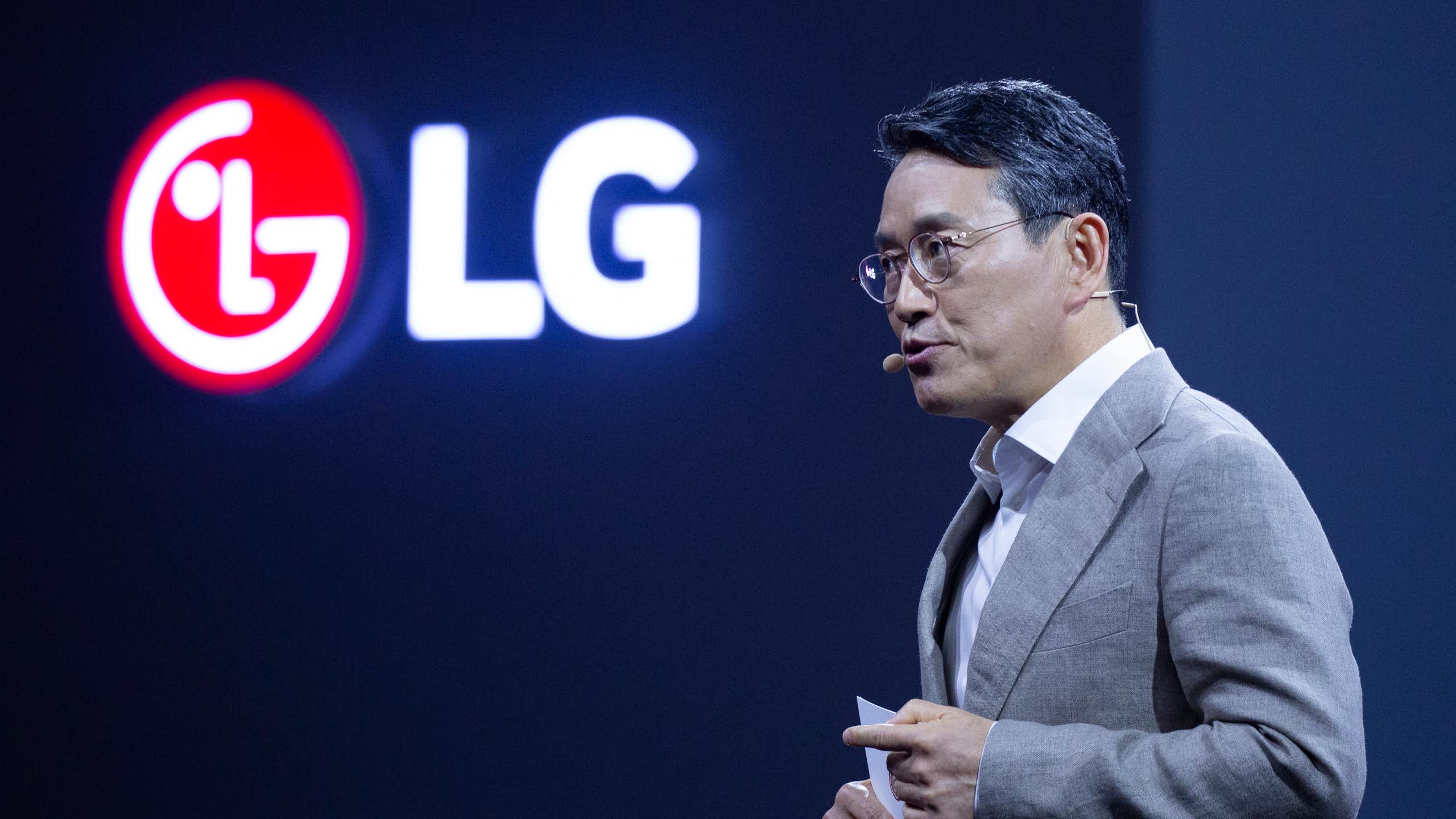 The CEO of LG Electronics, William Cho, speaks during a conference.
