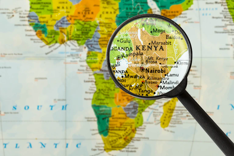 Map of Africa with a magnifying glass laid over the eastern part