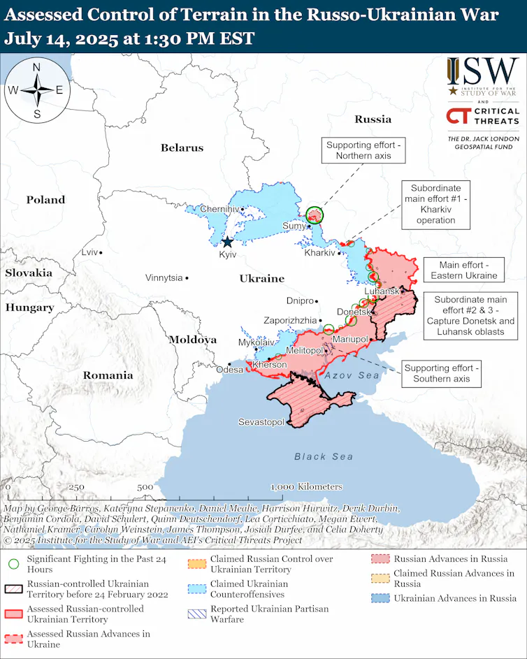 ISW map showing the state of the war in Ukraine, July 14
