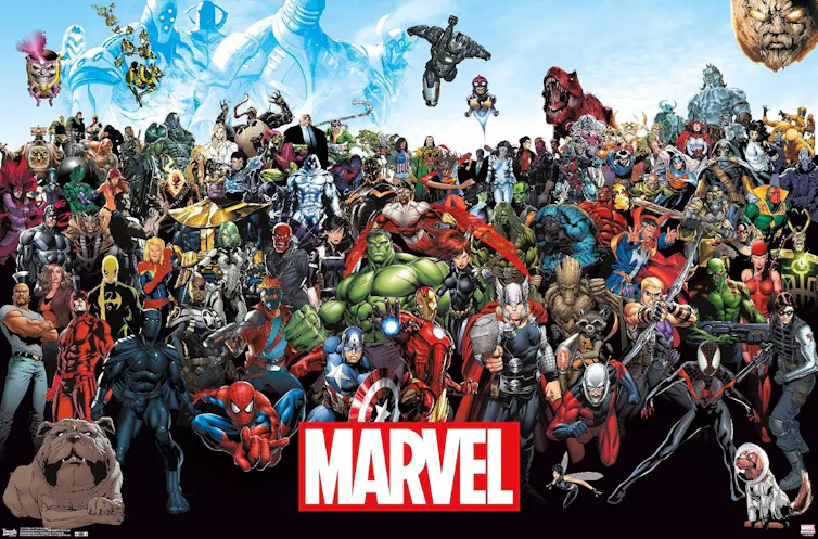 A crowd of superhero figures.