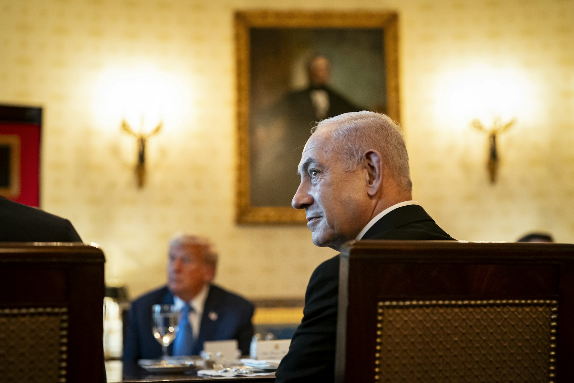 Netanyahu sat across a table from Trump.