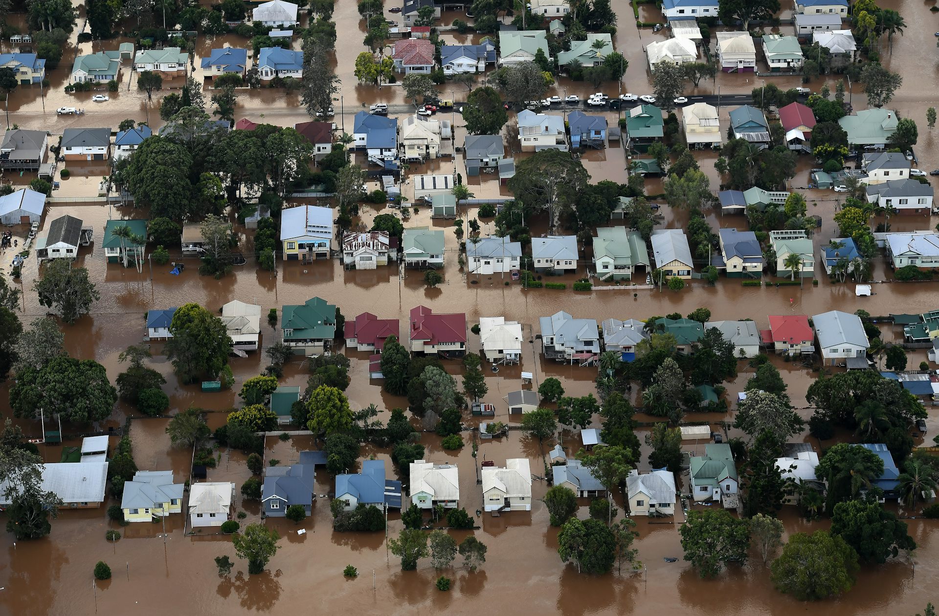 floodwaters surrounding homes