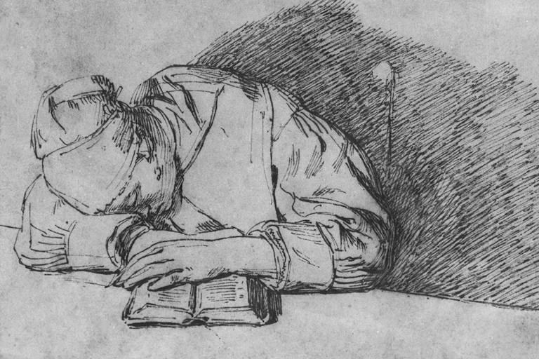 Etching of a sleeping woman