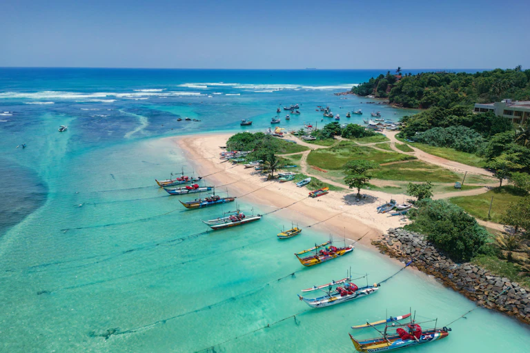 Aerial tropical beach scene.