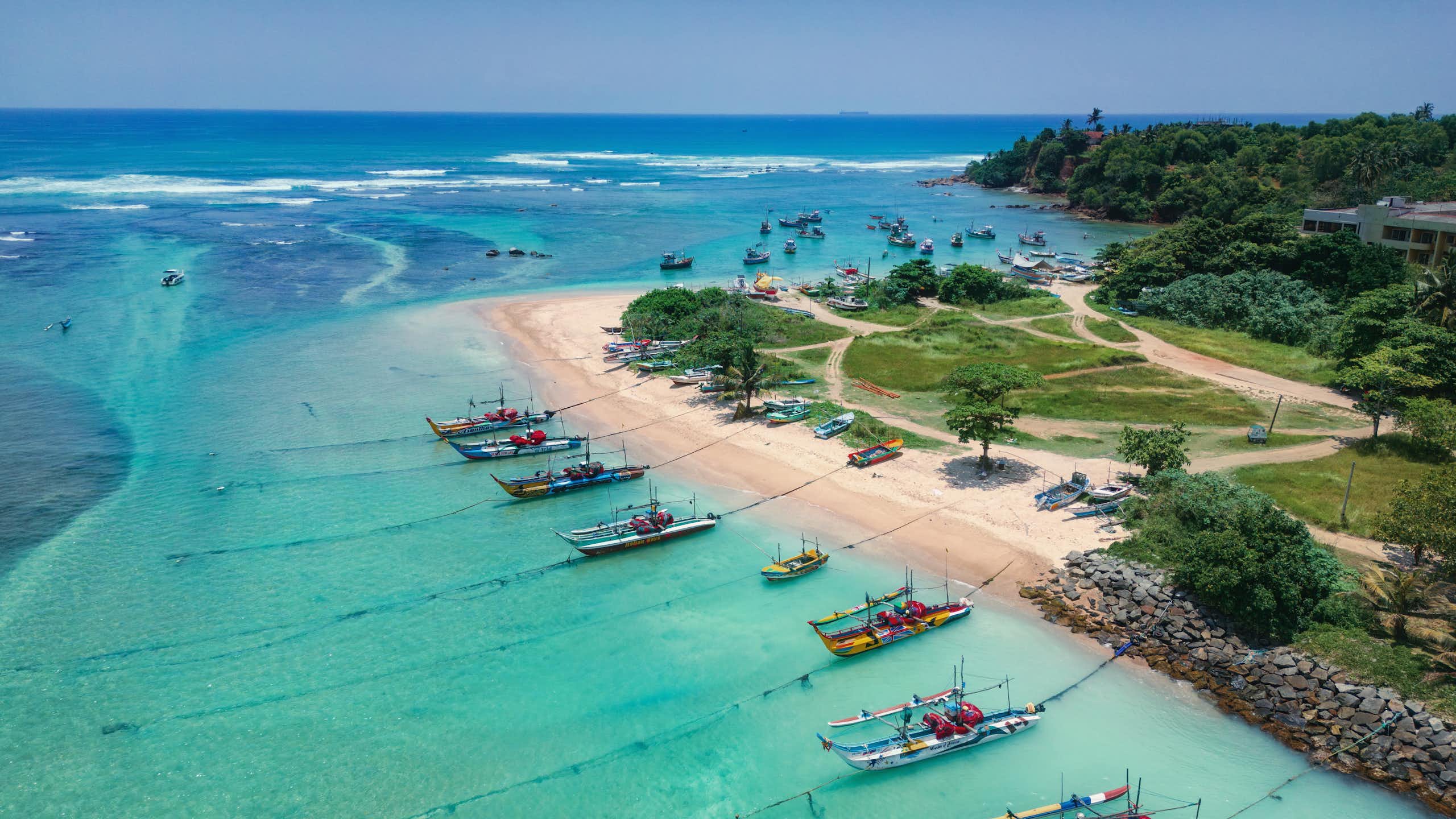 Aerial tropical beach scene.