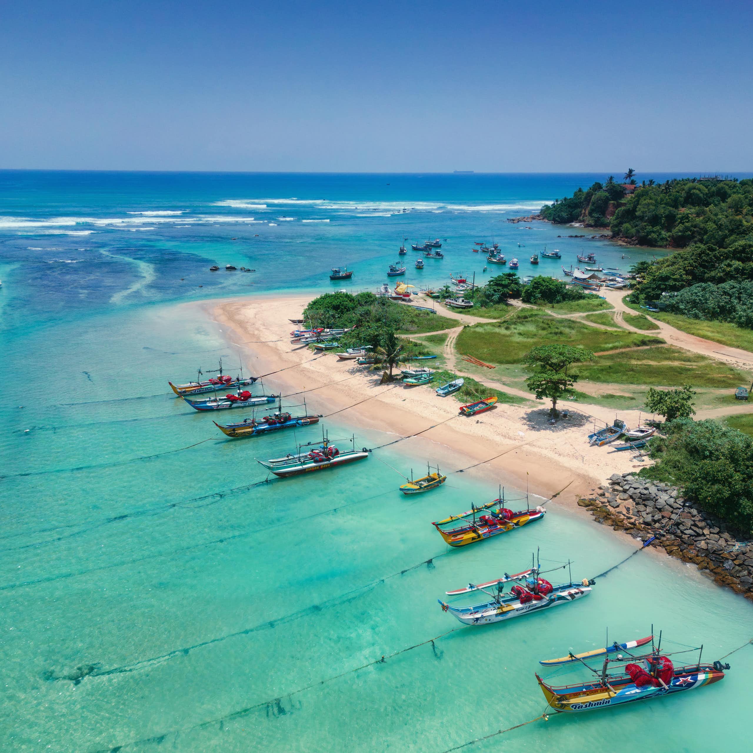 Aerial tropical beach scene.