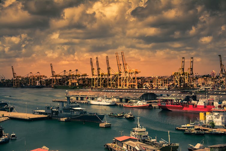 Port and harbour scene.