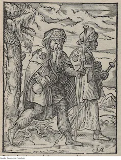Gravure représentant des pèlerins au XVIᵉ siècle