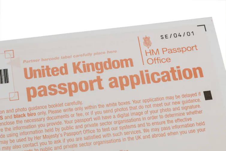 Passport application form.