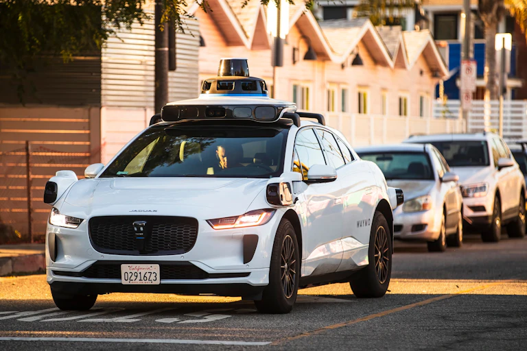 driverless robotax on a road in los angeles