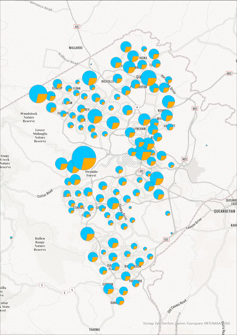 Figure showing hotspots of energy storage in Canberra.