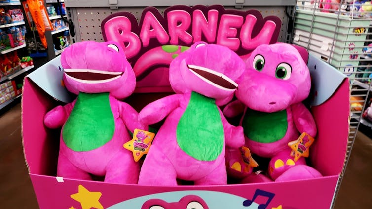 Display of Barney dinosaur toys
