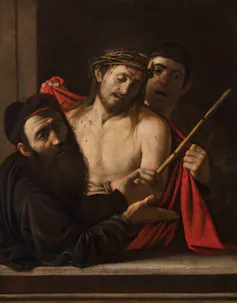 Pintura de Jesucristo prendido por Pilatos y un soldado.