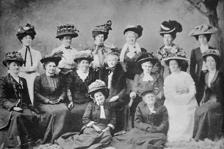 A black and white historical photograph of Australian women in the 1900s