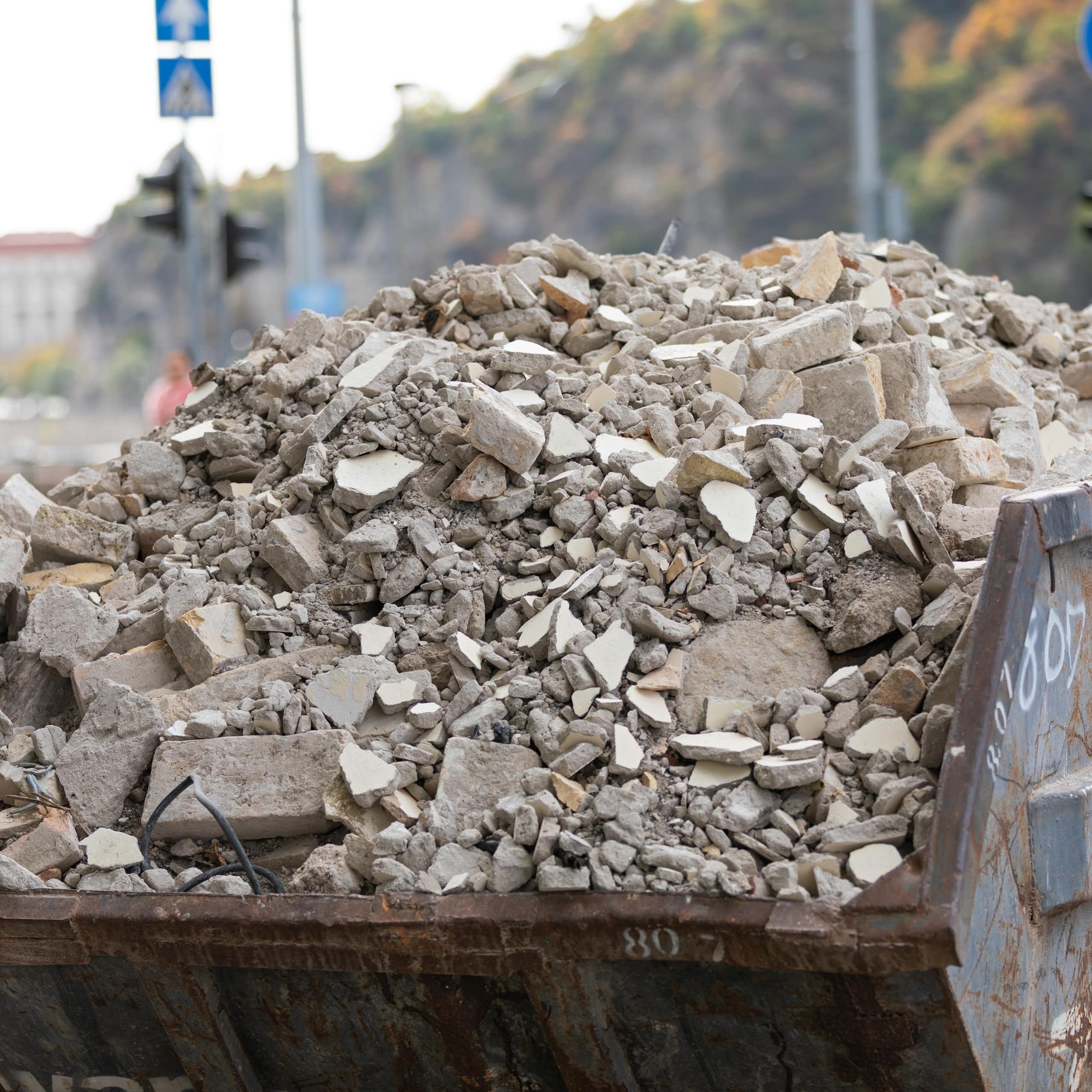 A skip full of rubble