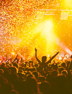 Audience members in a crowded concert hall