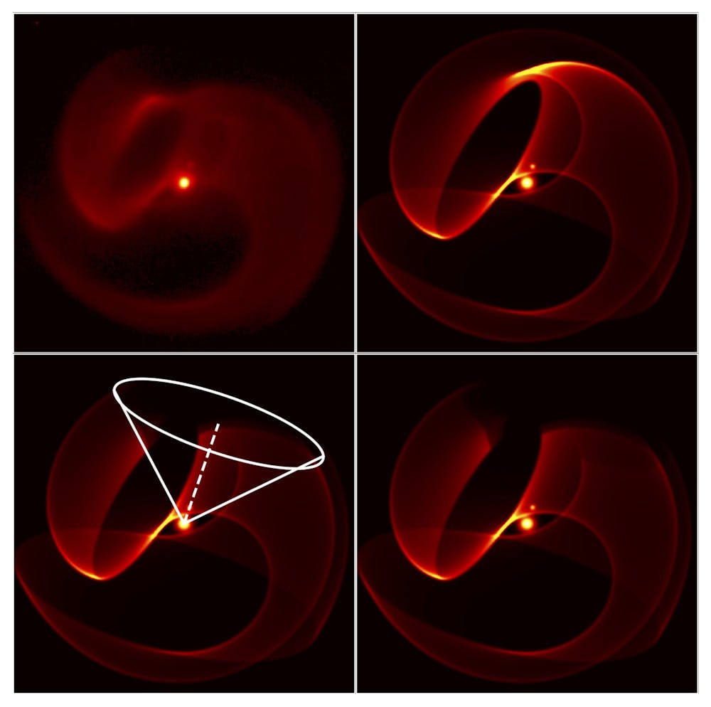 An illustration depicting the cavity carved by the third star companion within the Apep system's dust shells.