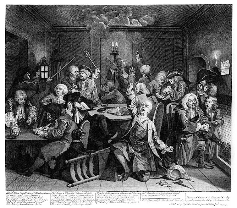 drawing of men gambling.