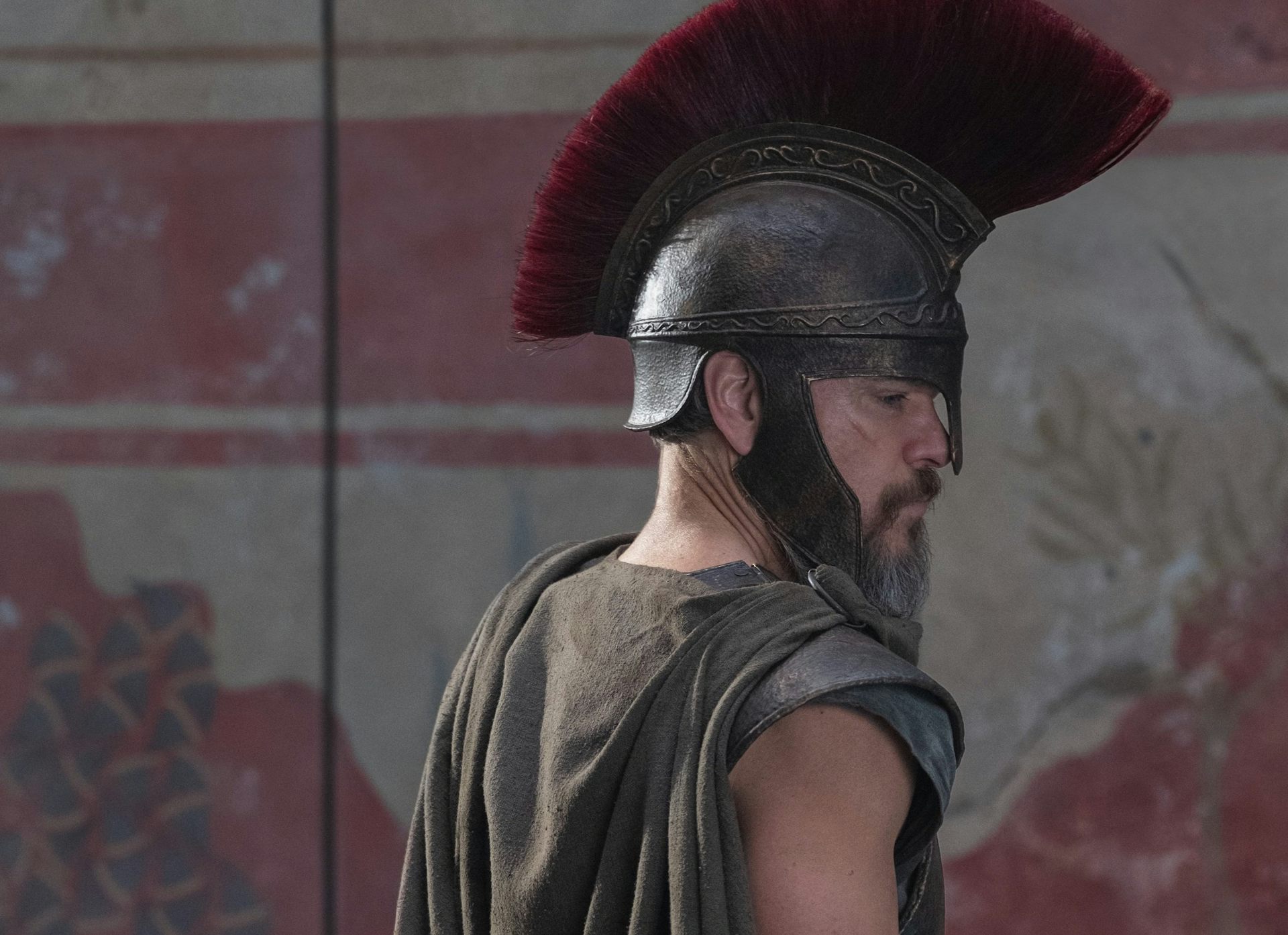 Matt Damon in armour as Odysseus.