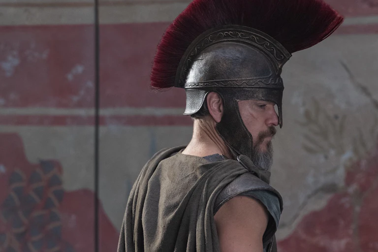 Matt Damon in armour as Odysseus.
