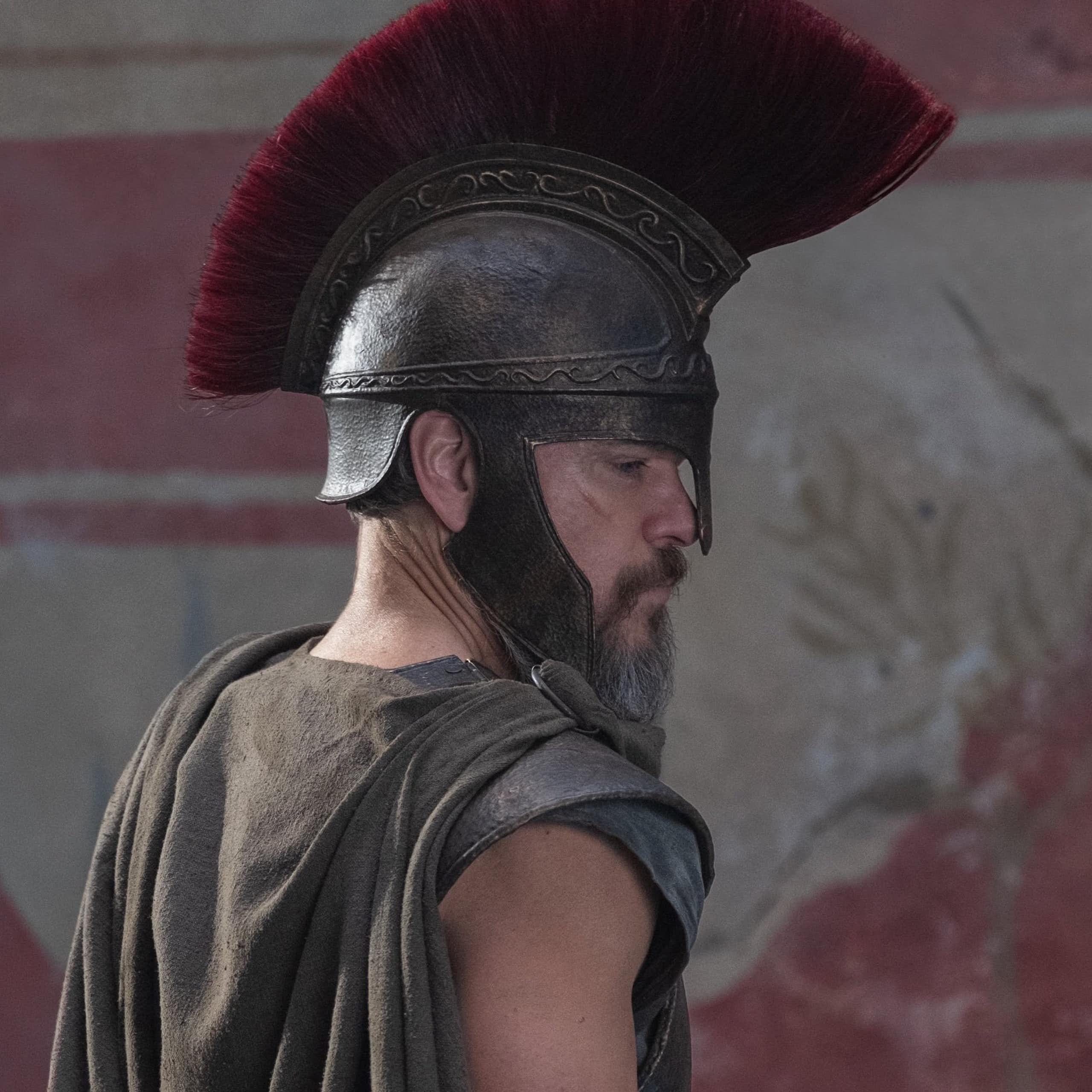 Matt Damon in armour as Odysseus.