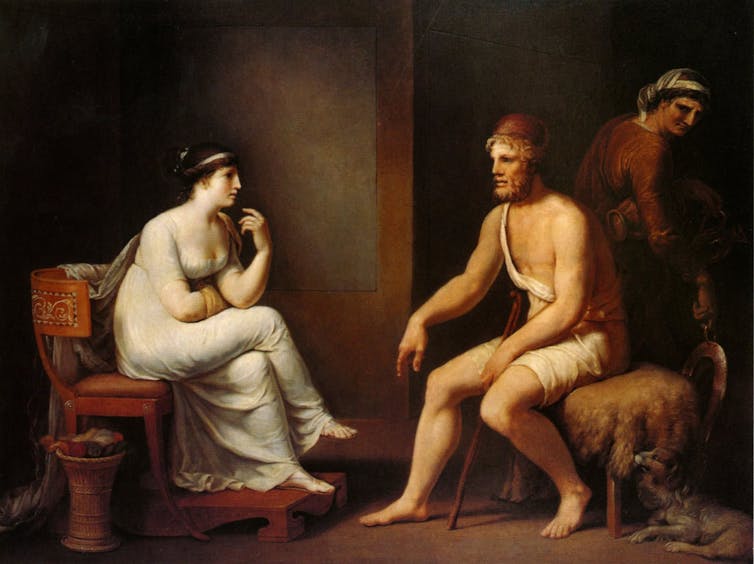Penelope sitting with Odysseus