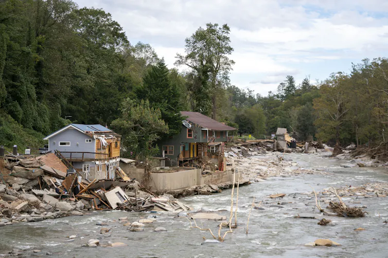 Damaged homes along the Broad River in North Carolina.