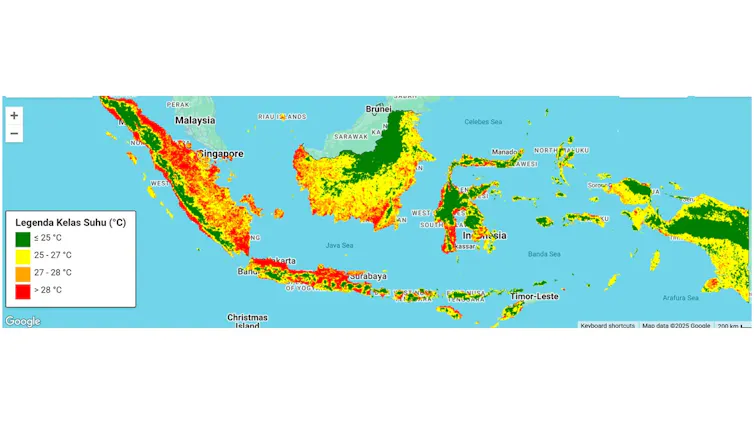 Peta sebaran cuaca panas ekstrem di Indonesia